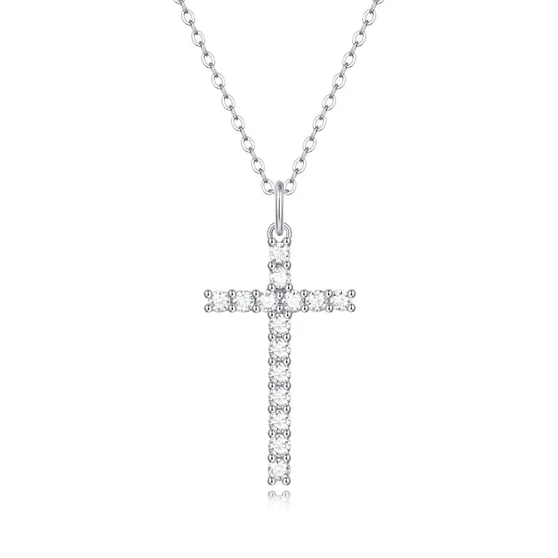 S925 Silver Moissanite Pendant Necklace for Women Christian Pendant Fashion Cross 18K Platinum Plated Pendant Necklace Jewelry