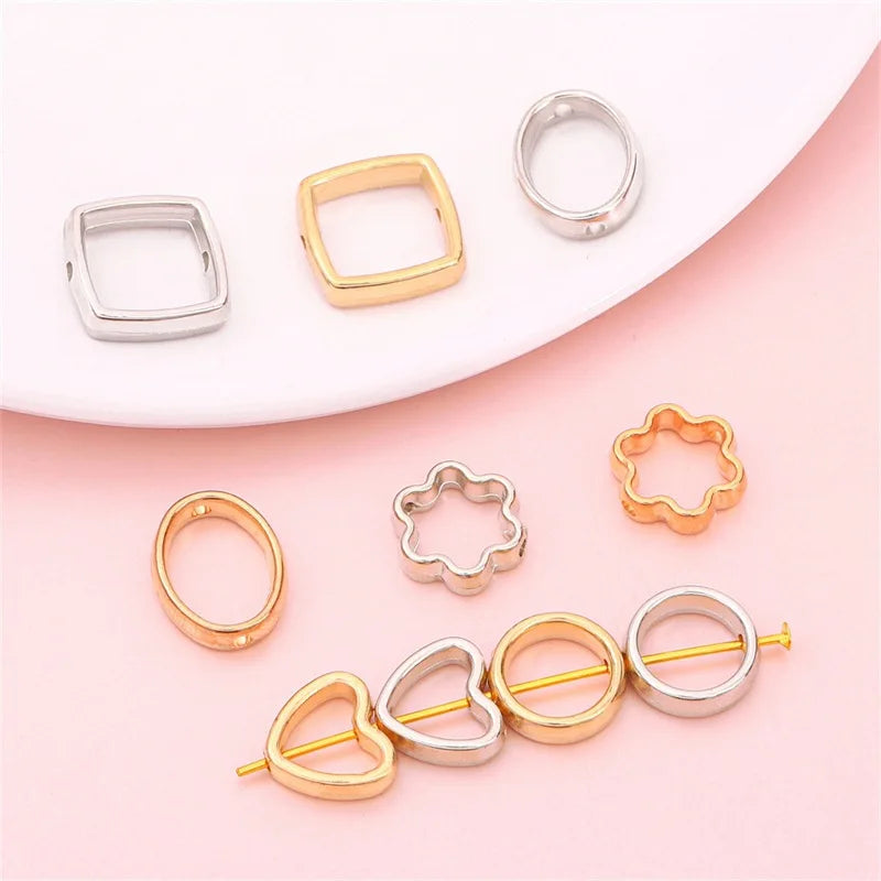 50pcs/bag Two Hole CCB Heart Flower Oval Circle Frame Beads Spacer Connectors for Jewelry Making