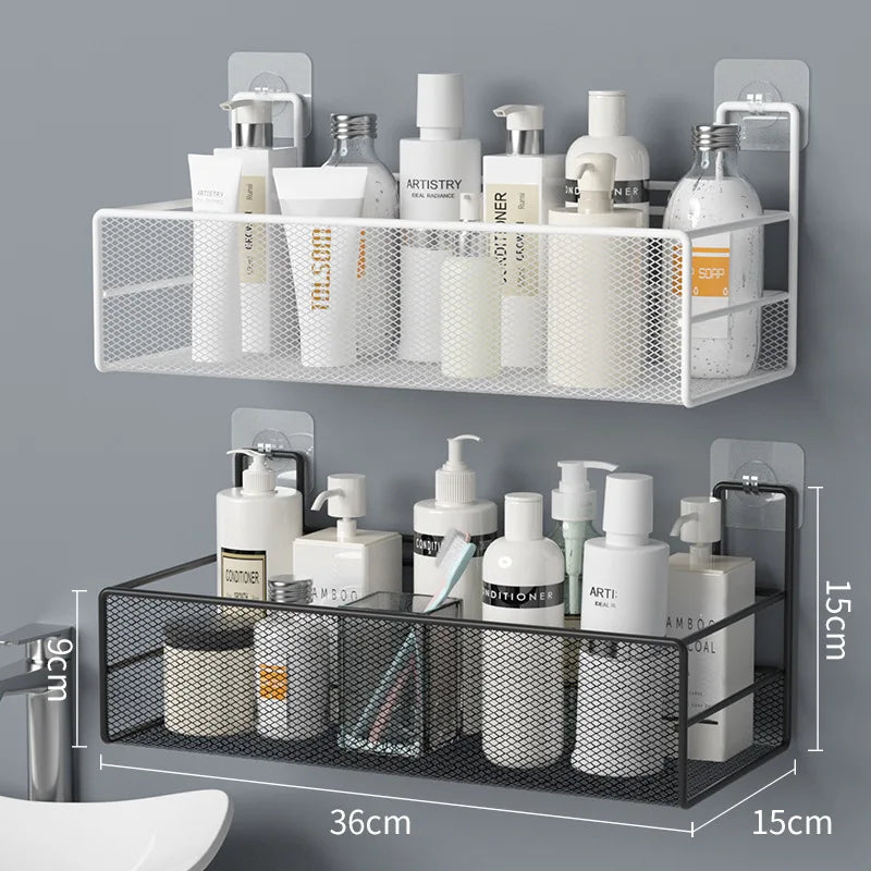 Hot Sale Self Adhesive Toilet Shelves Organizer Shelf Storage Wall Mounted Metal Bathroom Rack Shower Mesh Storage Rack