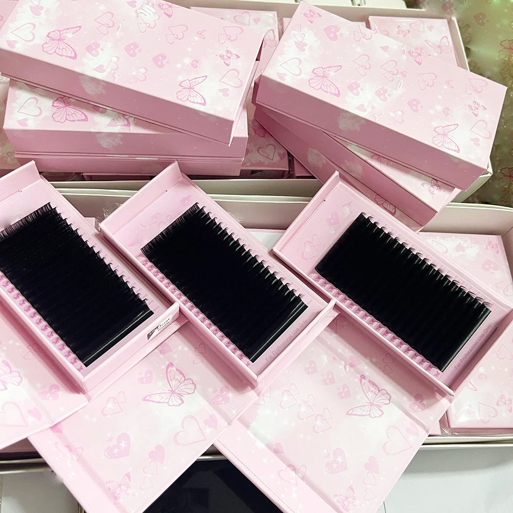 Private Label J B C CC D  Volume Dark Silk Shiny Eyelash Extensions Cashmere Lash Tray 0.03 0.05 Volume Lashes Extensions