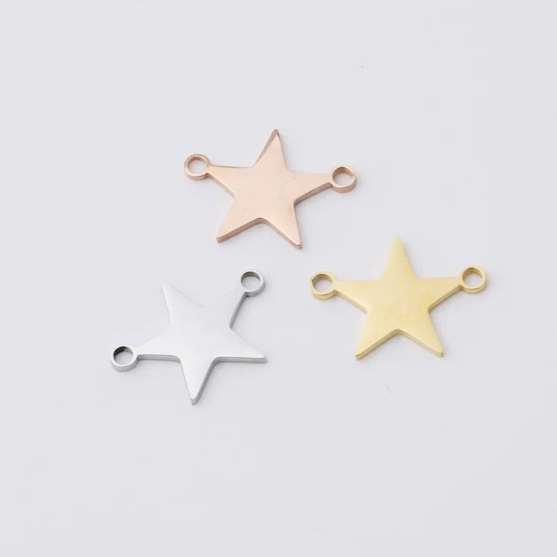 Mirror Polished Gold Plated Engraveable Stainless Steel Star Pendant Charms for Necklace