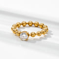 YF4091 High End Simple 18K Gold Plated Stainless Steel Non Tarnish Bead Ring Waterproof Round Ball Claw Zircon Rings for Women