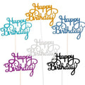 Happy Birthday Cake Toppers Glitter Calligraphy Bling Sparkle Decoration Sign Custom Cupcake Topper Party Decoration