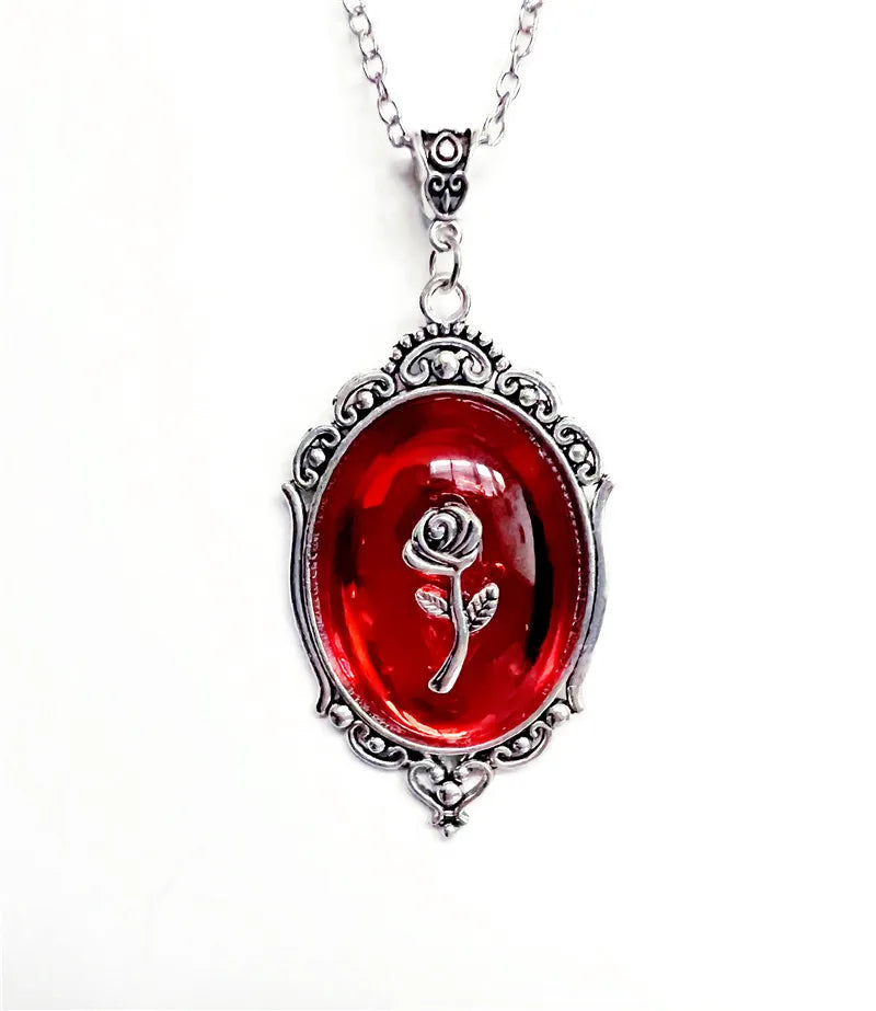 Vintage Gothic Victorian Small Rose White Embossed Necklace Women Necklace