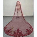 QUEENS GOWN Burgundy Veil With Embroidery Bead Flower Lace Veil Embroidery Custom R Bridal Veil 3M*3.5M