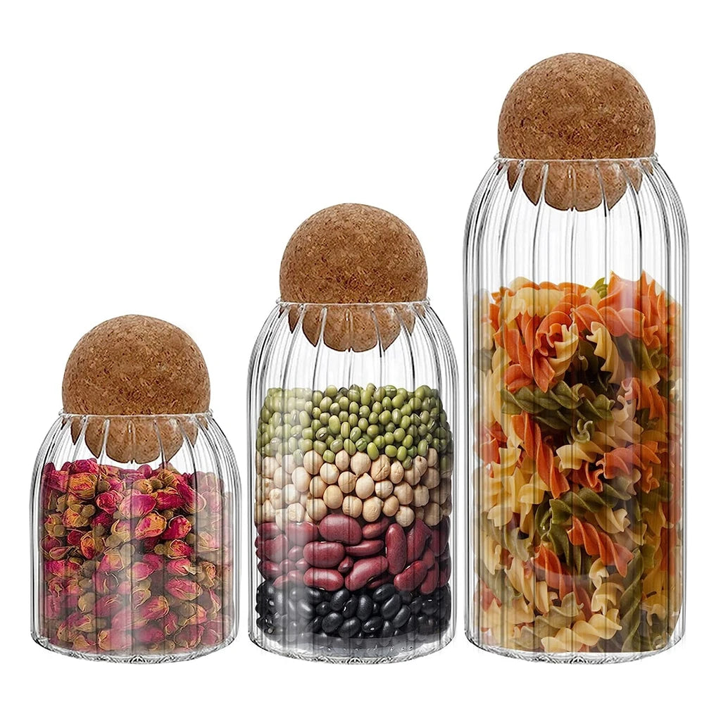 Decorative High Borosilicate Glass Jar Canister Organizer with Wooden Cover Eco-Friendly Modern Design for Condiments Storage