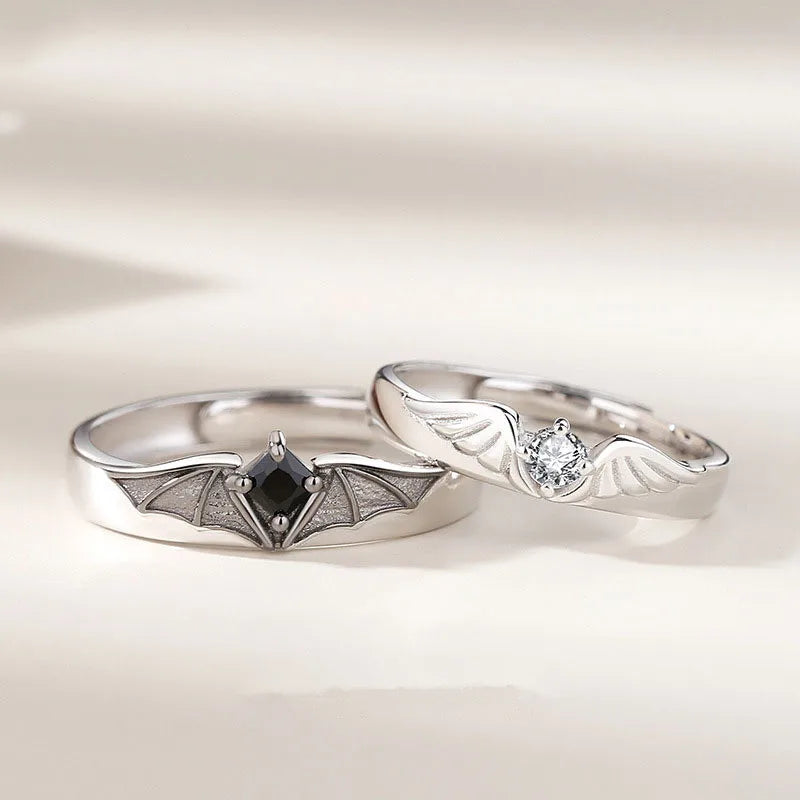 Wholesale 2PCS/Set Devil Angel Couple Rings for Women Men Simple Ring Trendy Jewelry Gifts Adjustable Wedding Engagement Rings