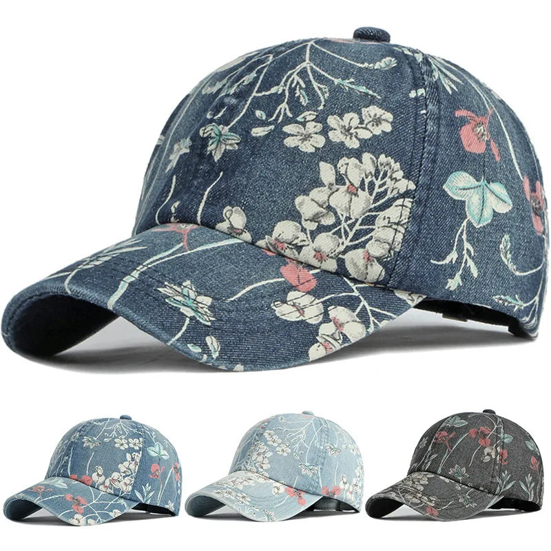 Women Fashion Floral Baseball Cap Ponytail Hat Dad Hat Adjustable Golf Tennis Hat Baseball Hat