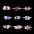 Starsgem 2 Stones 9k White Yellow Rose Gold Rings Gray Moissanite Lab Sapphire Emerald Jewelry Toi Et Moi Ring