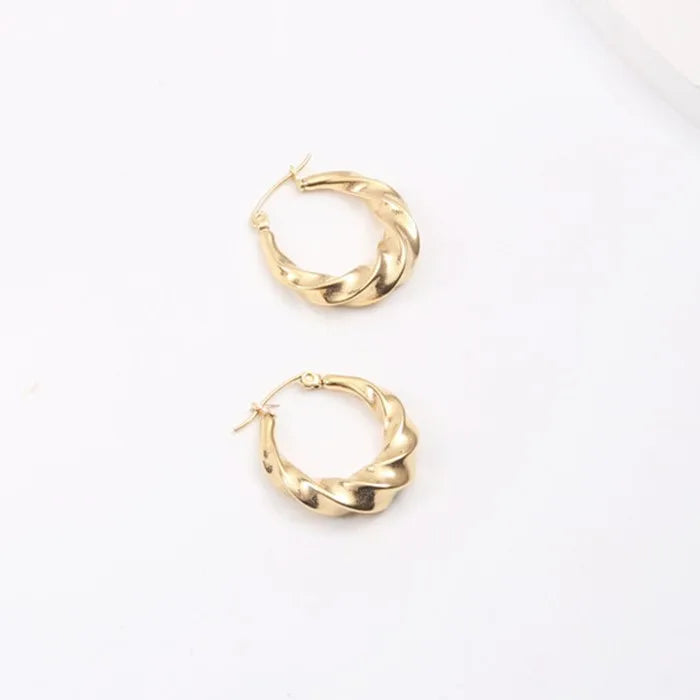 Trendy Jewelry Stainless Steel 18k Gold Plating Huge Large Thick Braided Hoop Earrings