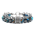 Women's and Men's Natural Stone and Diamond Beads Stainless Steel Chain Hand Bracelet with Pearl and Number Pattern
