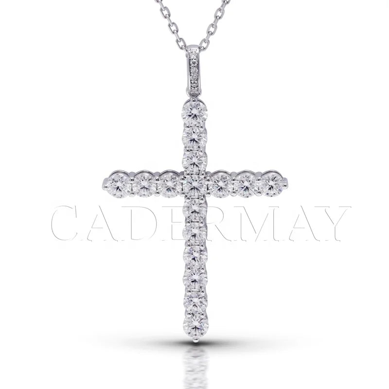 Cadermay Trendy Silver Cross Pendant Necklace with 4.7mm Moissanite Diamond Hip Hop Style Women Men Moissanite Pendant Jewelry