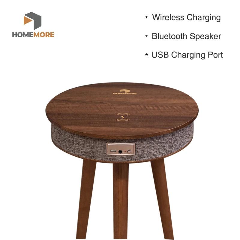 Smart 10w Speaker 2 Speakers Blue Tooth Connected Music Player MDF Top 3 Legs Coffee Table With 15w Fast Wireless Charging
