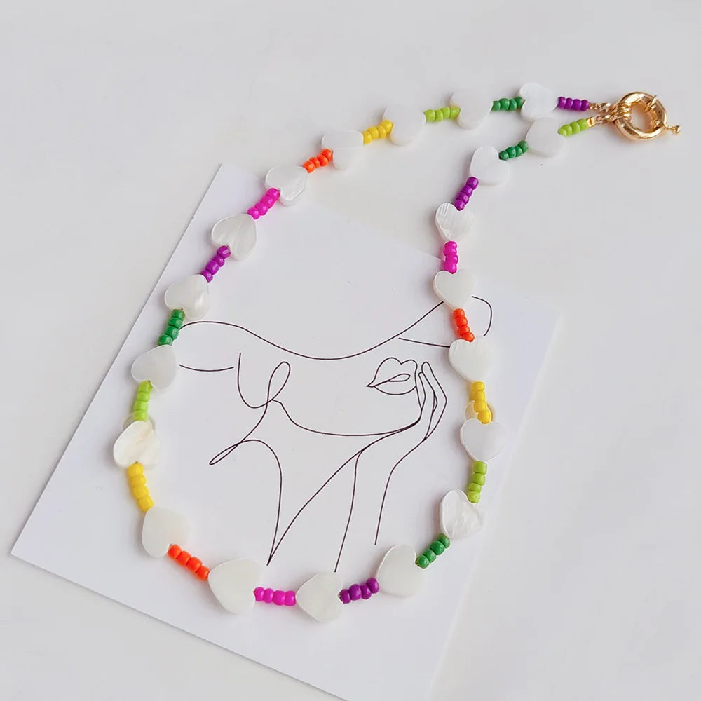 HIH Bohemian Style Hot Summer Beach Jewelry Wholesale Shell Star Charm Rainbow Beads Bracelet Necklace