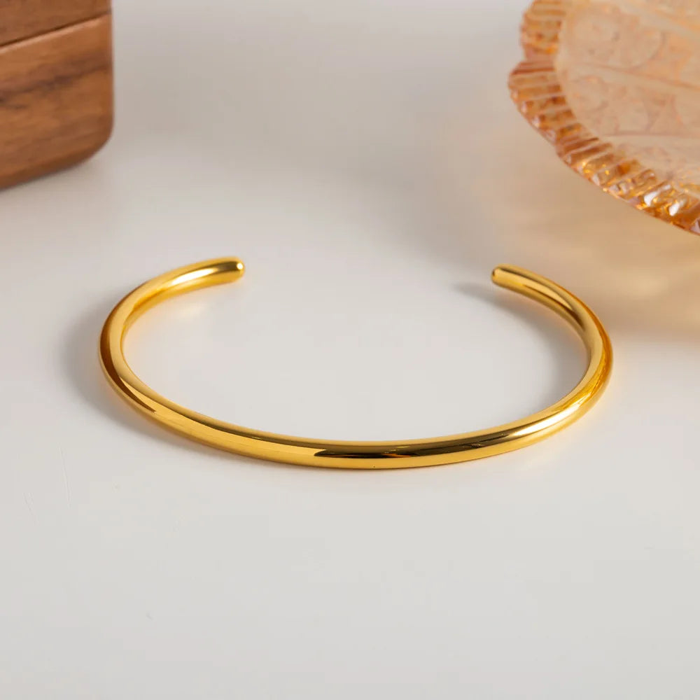 Wholesale 18K Gold Plating Stainless Steel Cuff s Fashion Custom Thick C Shape Bangles