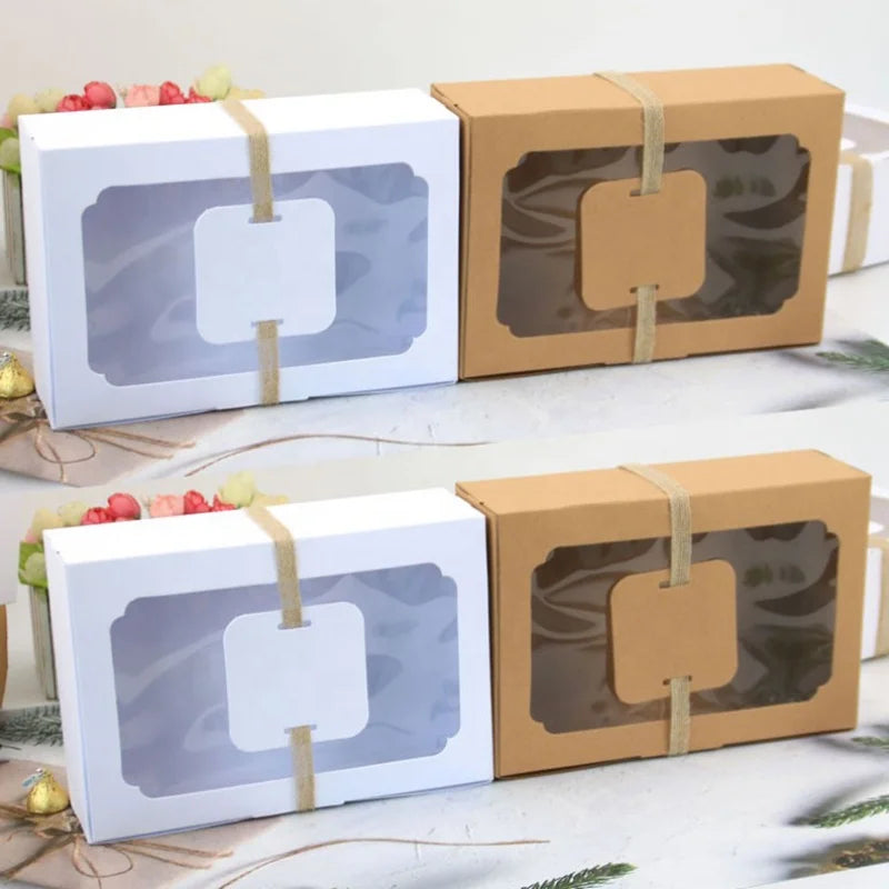 Christmas New Year Wedding Party Decoration Navidad 3/6/9/12pcs Kraft Paper Candy Box Gift Box PVC Clear Window DIY Cookies Box