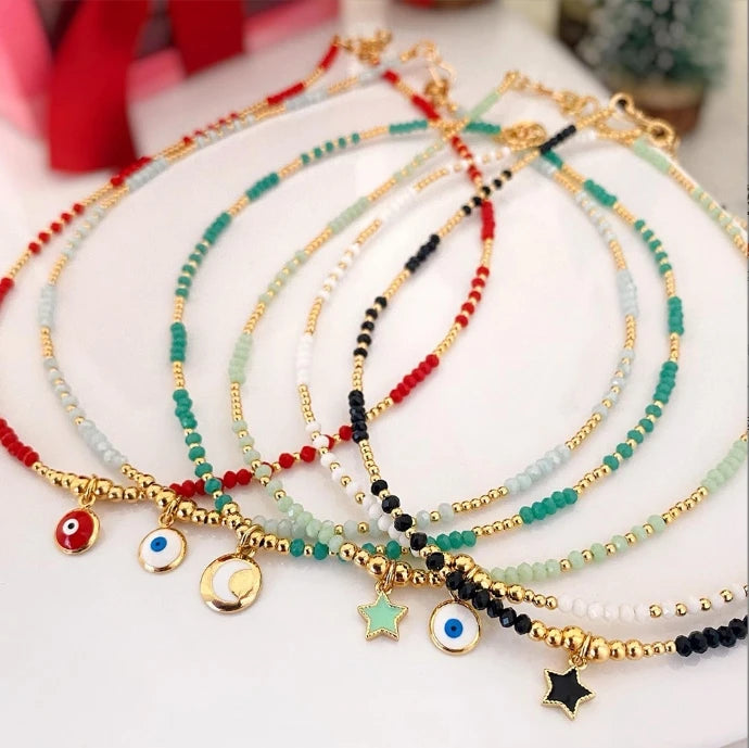 Waterproof Gemstone Round 2-3mm Natural Stone Crystal Beads Stainless Steel 18k Gold Chain Chokers Necklace for Women  Jewelry