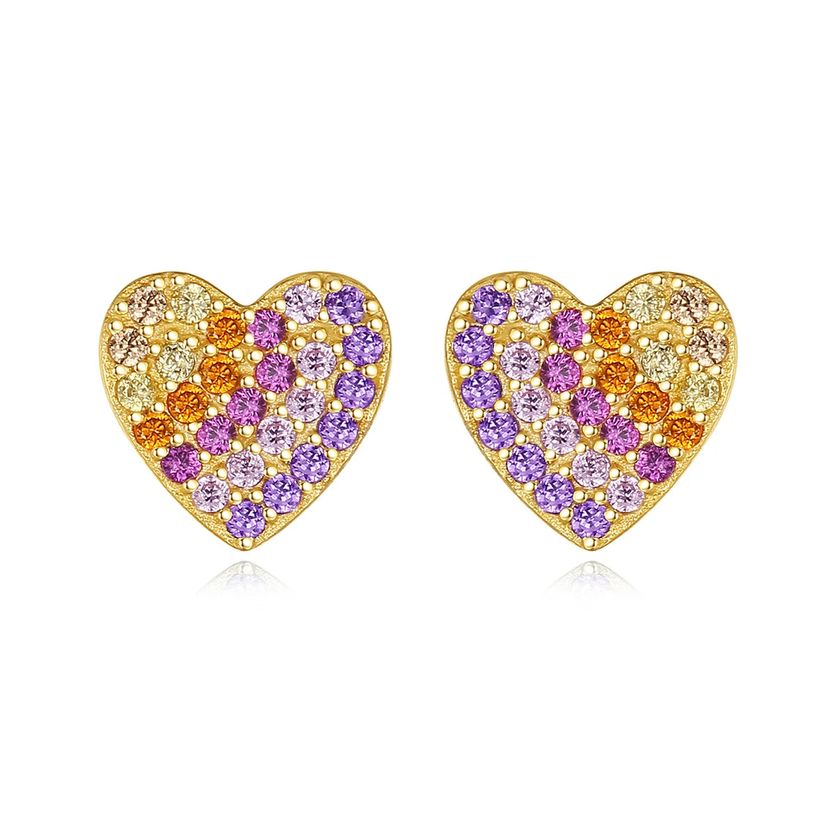 925 Sterling Silver Earrings AAAAA Colorful Zircon Love Heart Shaped Stud Earrings Sweet Design Jewelry for Girls