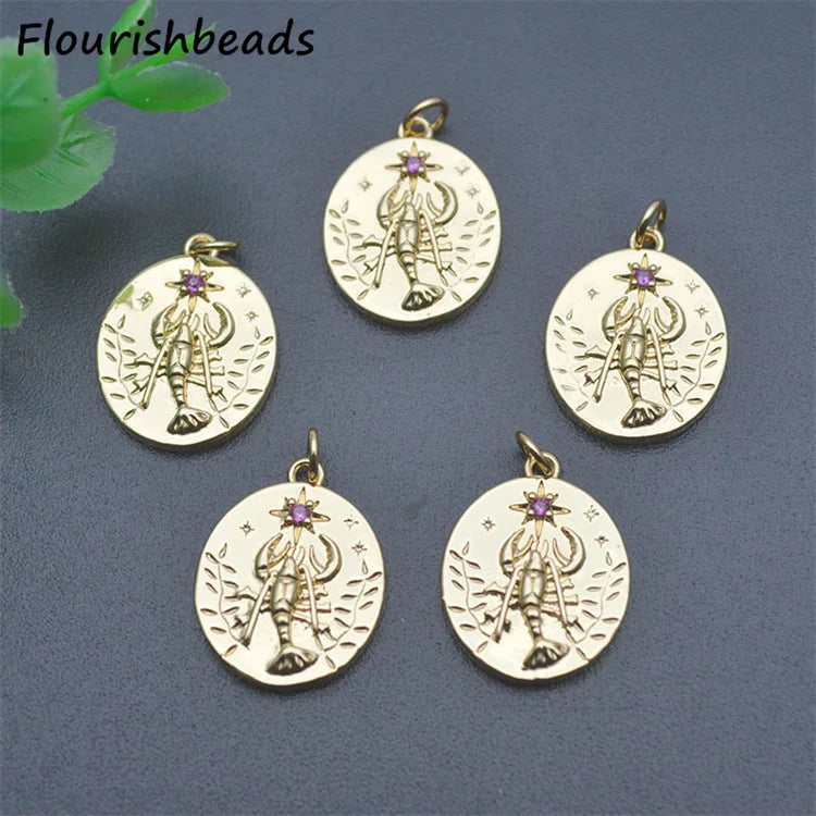 Fashion Design Nickel Free Anti Fading Gold Plated CZ Pave Pink  CZ Pave Oval Shape Charms for Jewelry Making