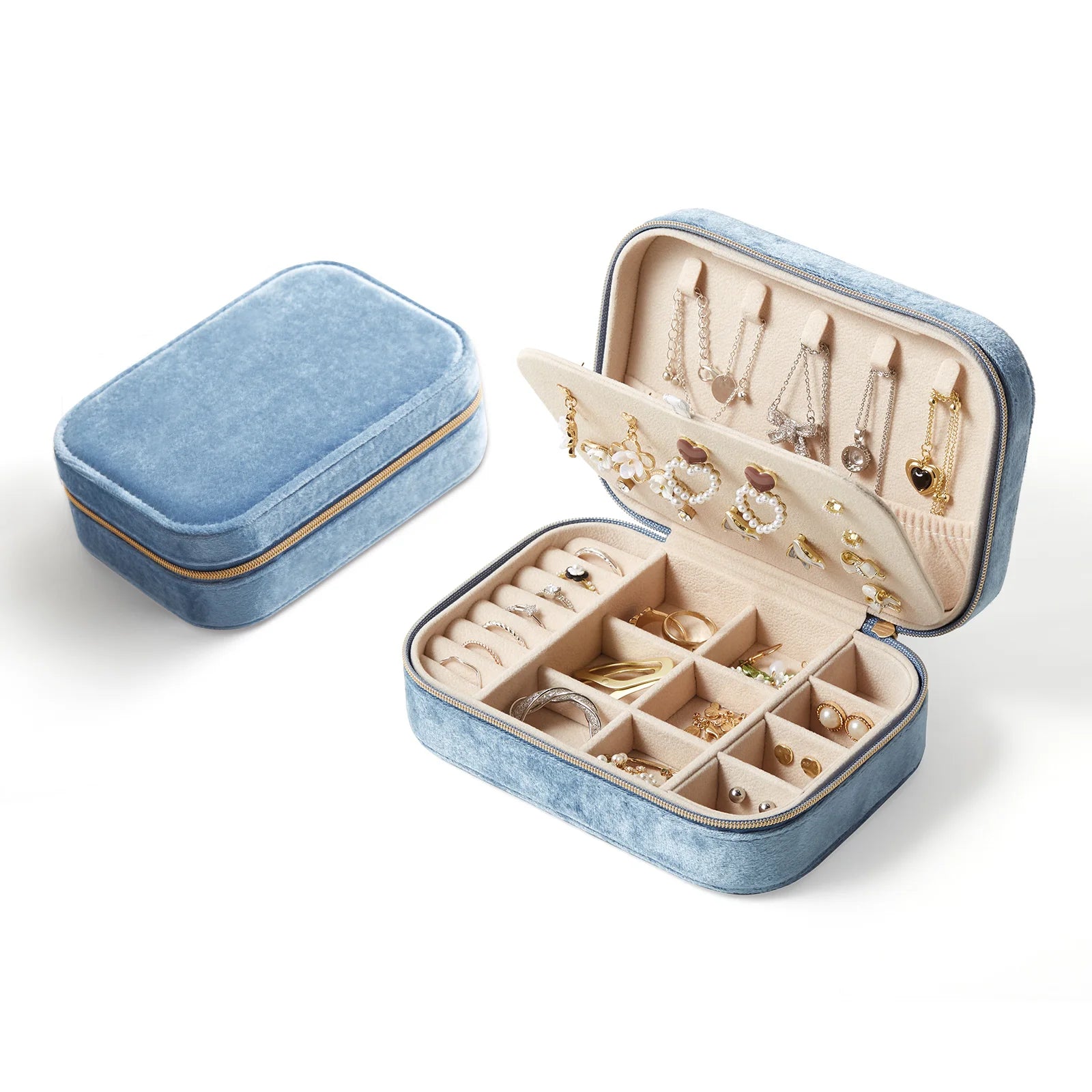 Wholesale Custom Logo Girl Kids Plush Jewelry Box Organizer With Zipper Travel Portable Velvet Ring Earring Jewellery Gift Case
