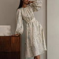 Factory Wholesale Spring Casual Women's Clothing Belted Satin Floral Puff Long Sleeve Ladies Dress Elegant Dresses For Women