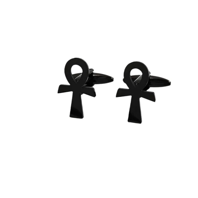 Dainty Anka Cuff Links Brooch Non Tarnish Jewelry Stainless Steel Ankh Cross Clasp Brooches Cufflinks for Men