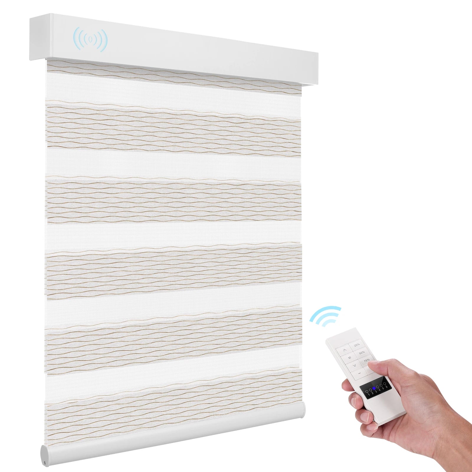 ZSTARR Light Filtering Day and Night Smart Motorized Remote Control Dual Layered Banded Zebra Shades Blinds for Window Home