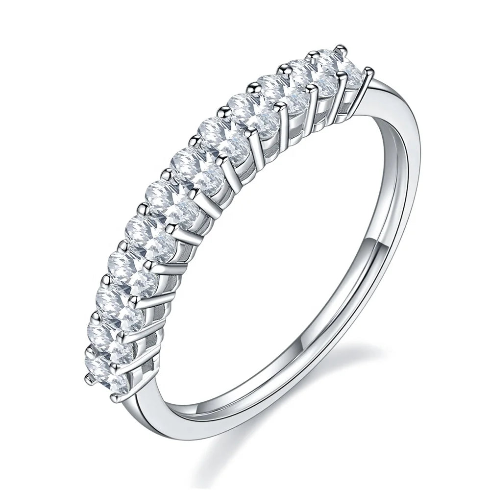 M92B Abiding Fine Jewelry White Gold Oval Moissanite 925 Silver Half Eternity Band Couple Ring for Women Wedding