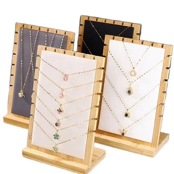 Large Capacity Bamboo Wooden Necklace Display Stand Rack Jewelry Container for Bracelet Pendant Necklace Display