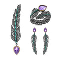 C8270 Abiding Jewelry Vintage Style Natural Amethyst Gemstone Leaves 925 Sterling Silver Jewelry Sets for Woman Jewellery