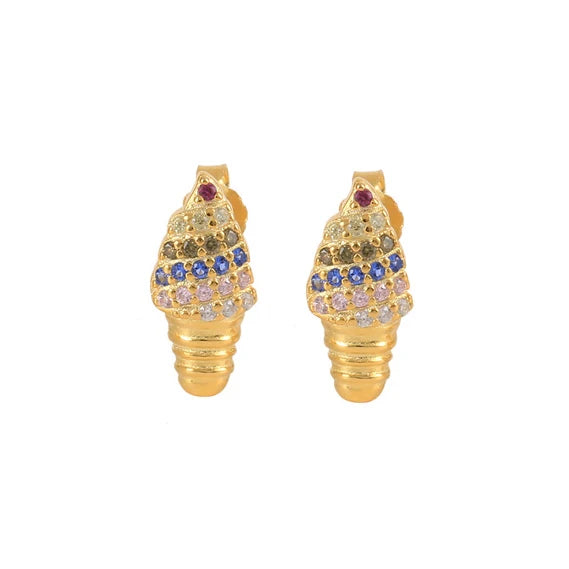 High-end Rhinestone Romantic Unique Ladies Colorful Food Shape Zircon Stud Earrings Gold Plated 925 Silver