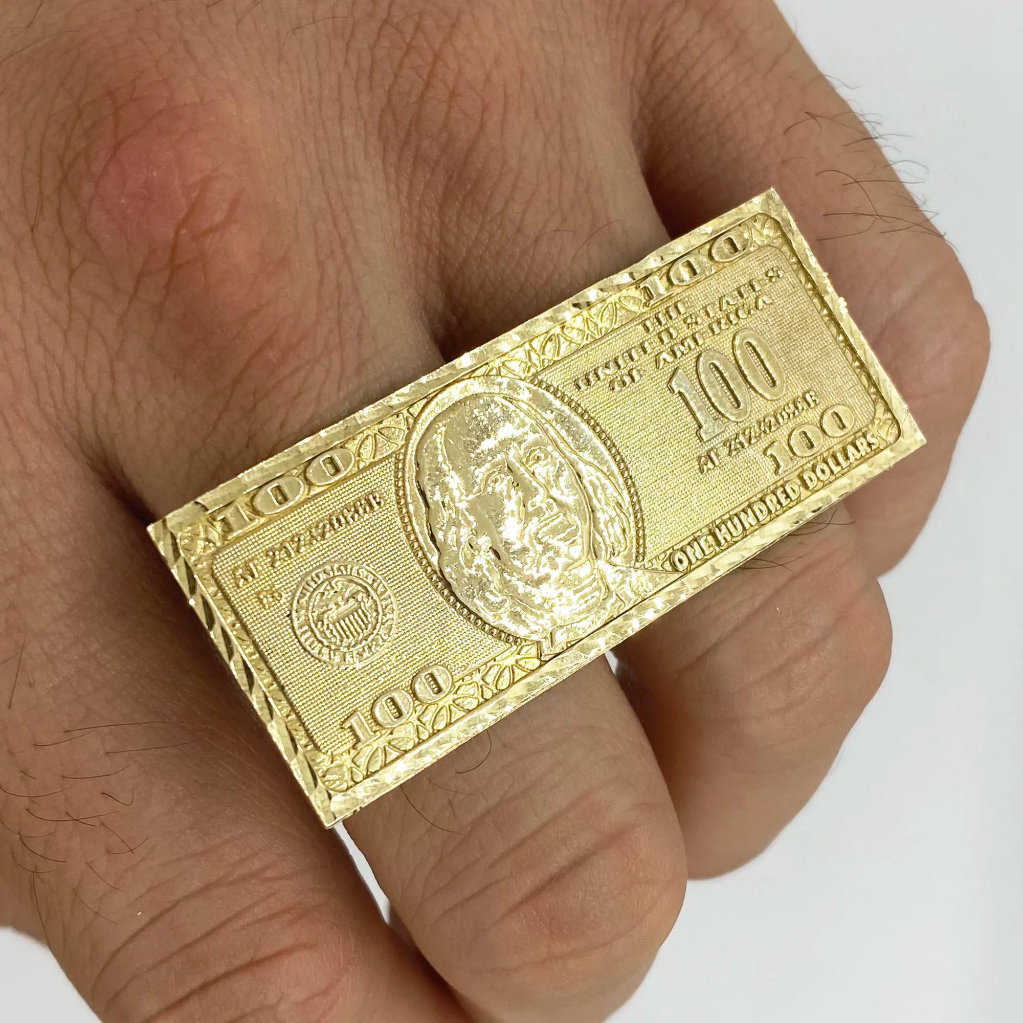 Duyizhao Latest Personality Design Gold Plated 100 Hundred Dollar Benjamin Bill Two Double Finger Ring Jewelry 2 3 4 Fingers