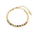Fashion Trendy Stainless Steel Flat Snake Chain Zircon Beads Charm Bracelet Jewelry Women