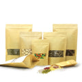 Custom Reusable Sealing Stand up Pouch Zip Lock Nuts Kraft Paper Packaging Empty Tea Bag With Clear Window