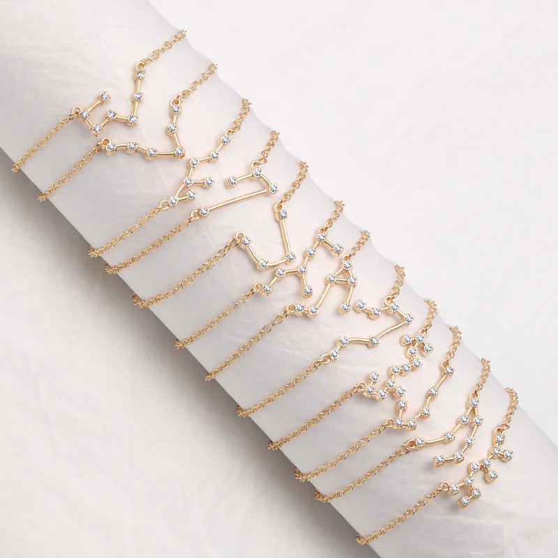 Yiwu Daicy Cheap Price Chain Zodiac Bracelet Minimalist Alloy with Card Rhinestone Bracelet Constellations Bracelet for Women