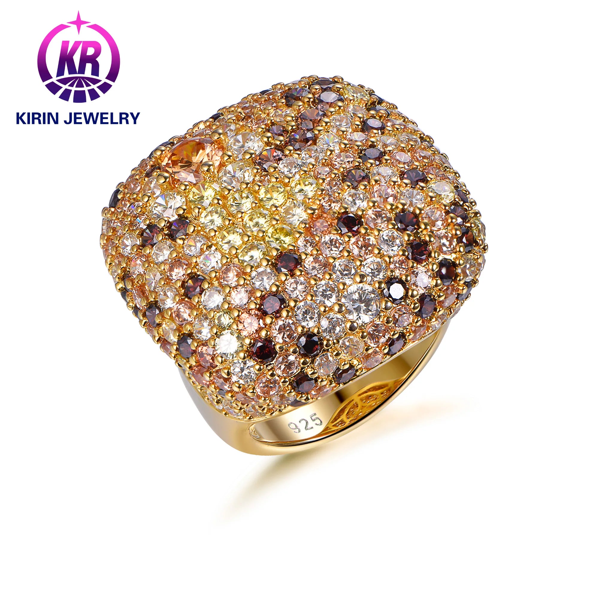 Fashion Jewelry Deep Champagne 3A White Cubic Zirconia Gemstone Wedding Party Ring Silver for Women