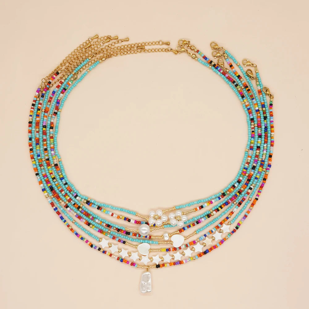Go2boho New Inseed Bead Heart Shell Bohemian Miyuki Chains Religious Style Summer Fashion Jewelry for Women and Gifts