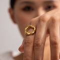 Personality 18K PVD Gold Plated Stainless Steel  Lava Fashion Hollow Flower Open Ring Jewelry for Women