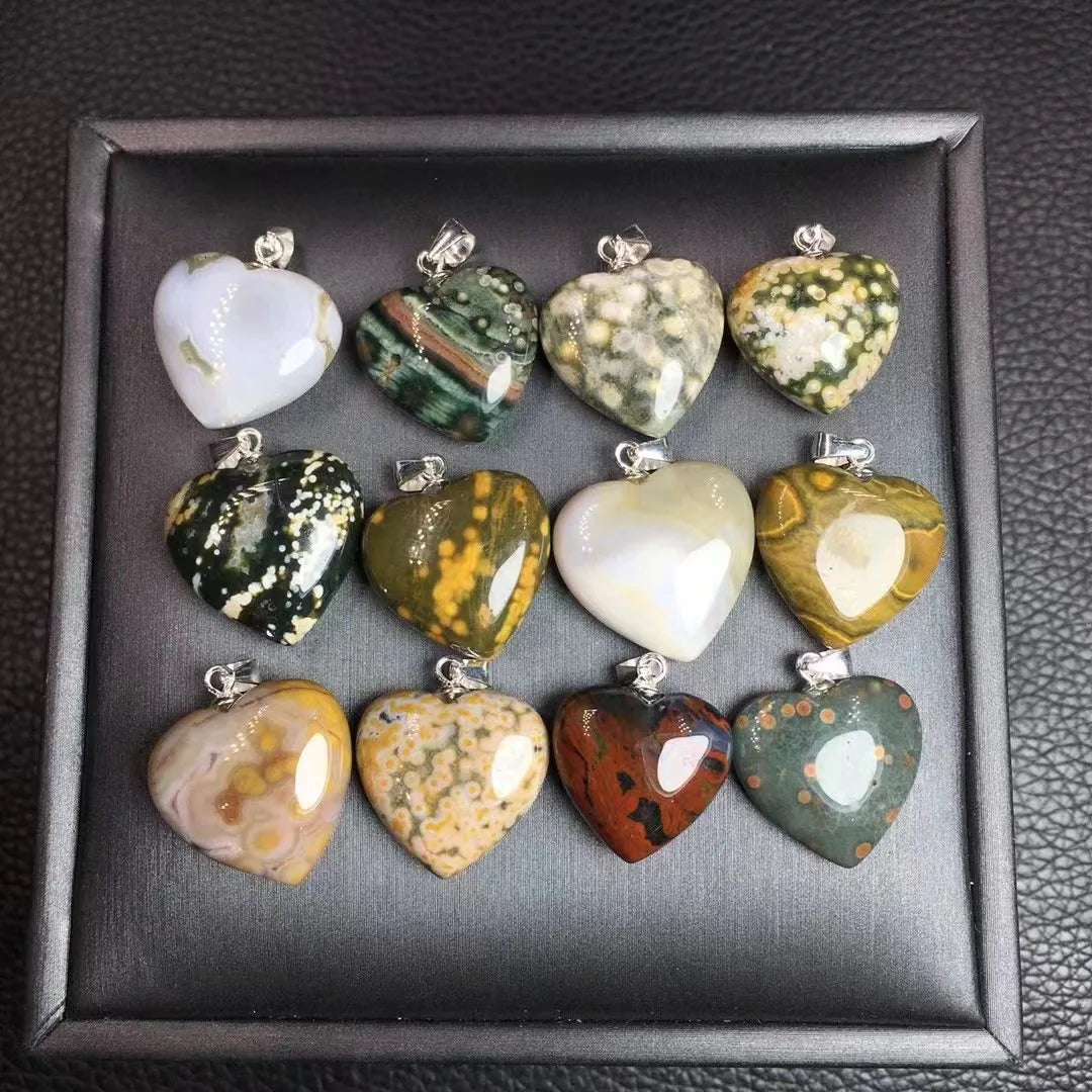 Ocean Jasper Pendant Natural Crystal 925 Silver Heart Shape Ocean Jasper Pendant for Decoration