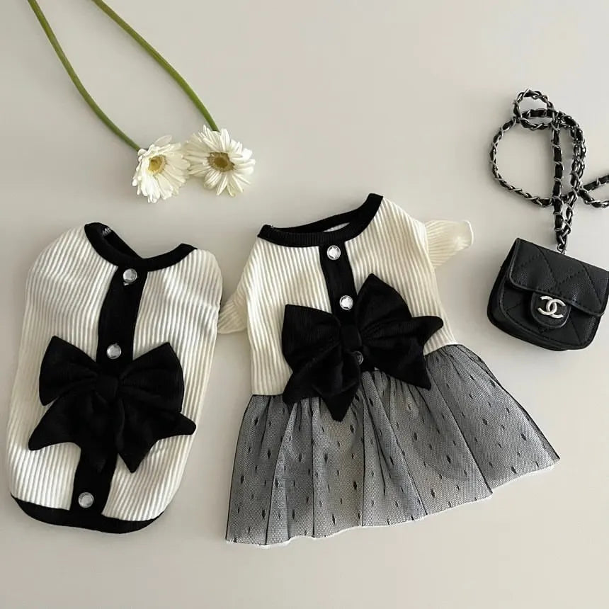 New Retro Skirt for Pet Cats Dogs Spring and Summer Bear Teddy Bomei Clothes with Bow Luxury Pet Clothes Dog Dress Skirt