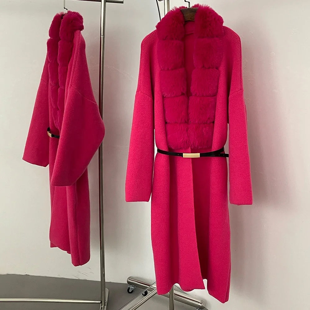 Eco-Friendly Wool Lazy Knit Cardigan Coat for Women Long Over-Knee Loose Sweater Coat