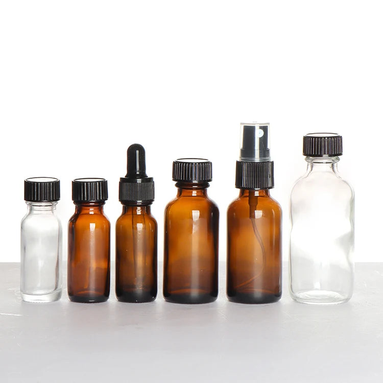 Clear Boston Round Glass Bottles for Skincare 1/2oz to 120ml Sizes for Face Cream Skin Care Cream Eye Drops Wig Products