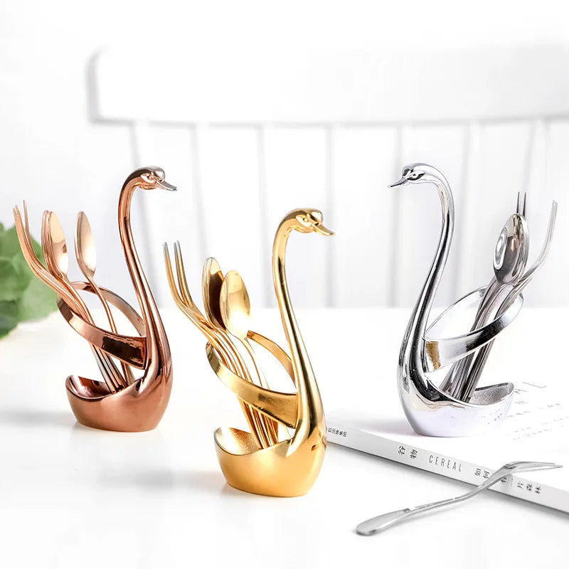 Dropshipping Products Creative Swan Shape Cutlery Coffee Spoon Fruit Fork Holder