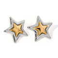 J&D Original 18k Gold Plated Stainless Steel Two-Tone Raised Star Hoop Earrings Trendy Unique Design Diamond Pearl Main Stone
