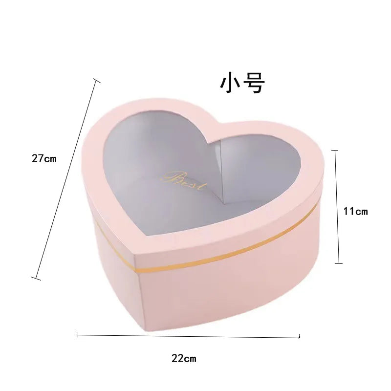 Custom Red Boxycharm Subscription Cardboard Heart Shaped Match Jewelry Candy Paper Gift Box With Clear Window for Roses Flowers