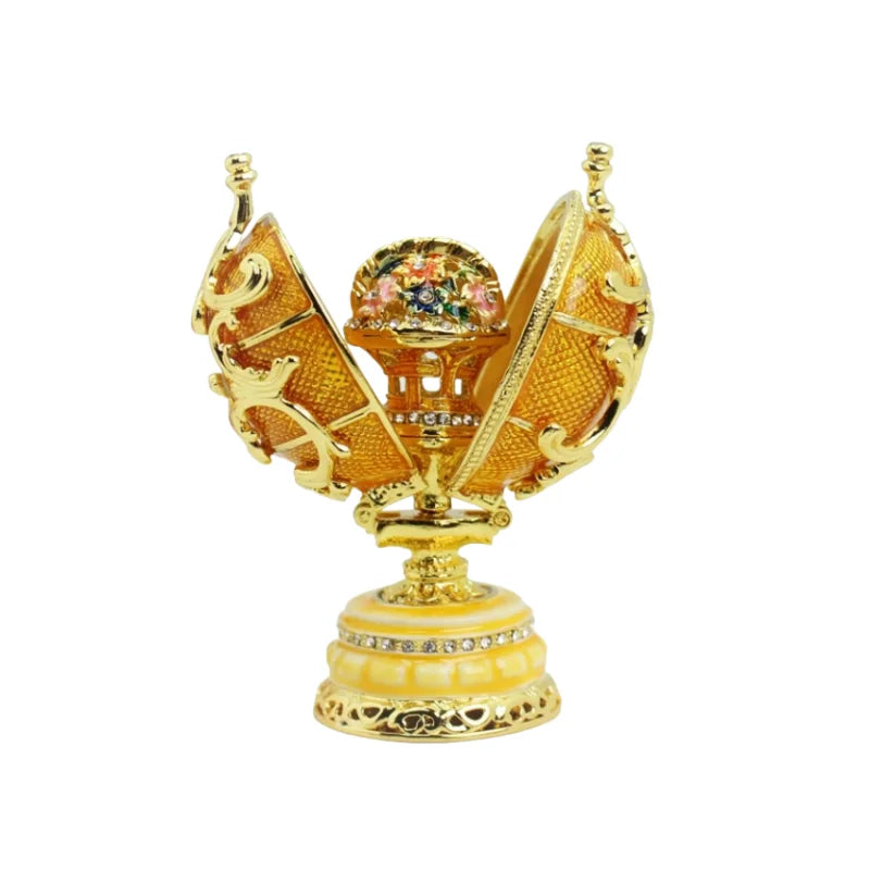 SHINNYGIFTS Easter Egg Flower Enamel Inlay Home Decorative Metal Craft Oval Trinket Box for Jewelry Storage