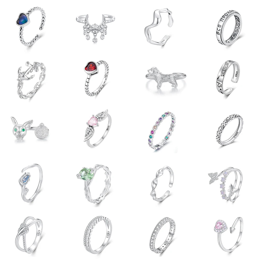 New Design Fine Silver Jewelry Colorful Lucky Rainbow Finger Rings 925 Sterling Silver Mulit Color Women Ladies Rings for Teens