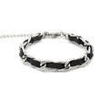 Stainless Steel Geometric Gold Silver Color Handmade Black Leather Link Chain Bracelet for Men Women