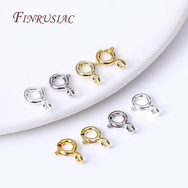 18K Gold Plated Brass Spring Ring Clasp 5/5.5/6/7mm Sizes Open Ring Clasps Connector for Bracelet Jewelry Findings Components