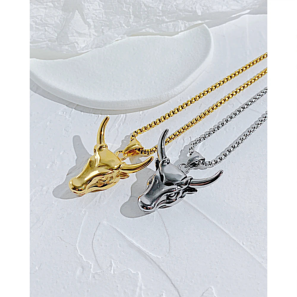 Personalized Cattle Pendant Fashion Men Stainless Steel Necklace Zodiac Tauren Pendant Retro Hip Hop Men's Necklace